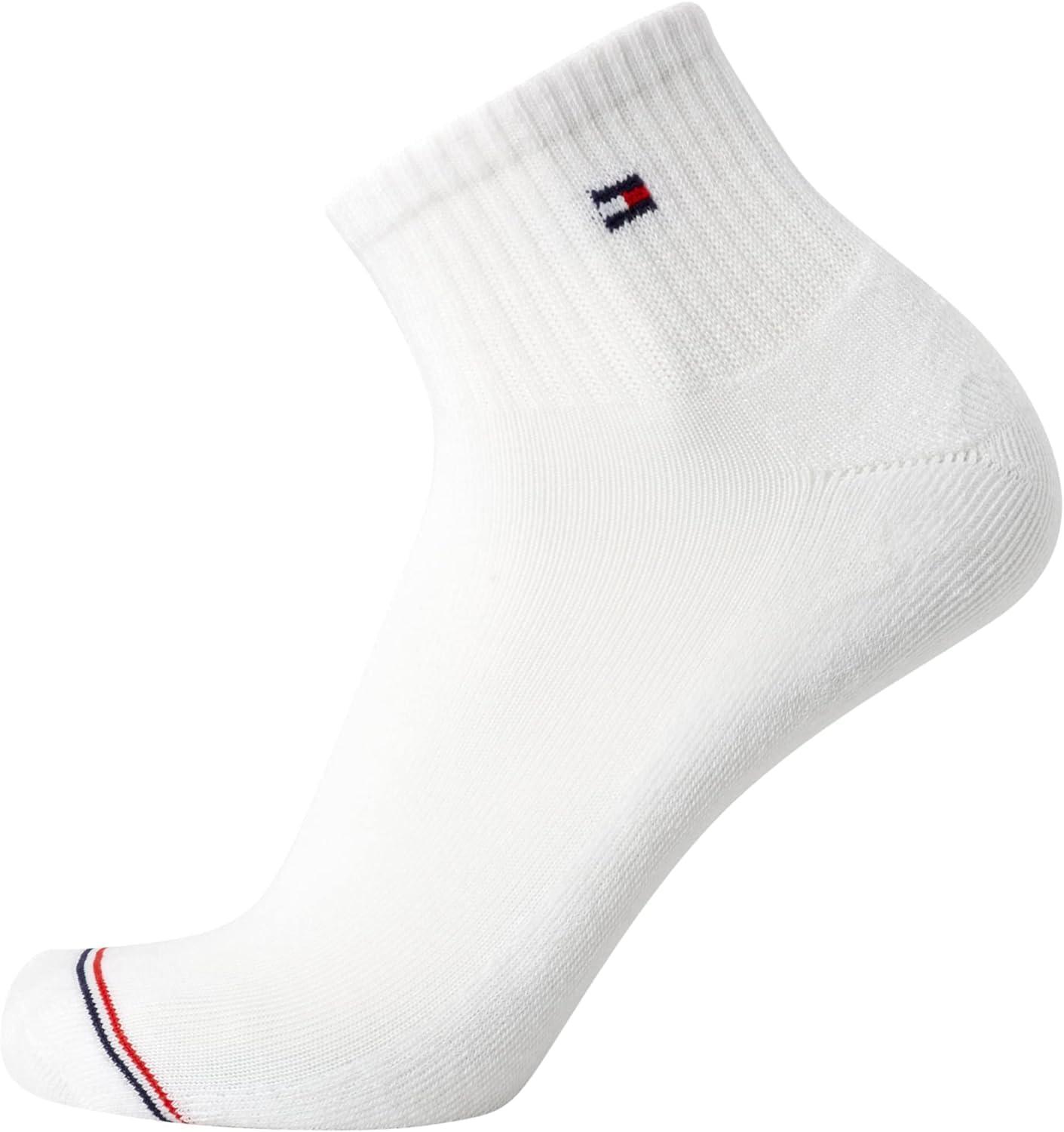 imageTommy Hilfiger Mens Quarter Socks 6 Pack Athletic Performance Stretch Moisture Wicking Cushioned Ankle Socks for MenWhite Stripe