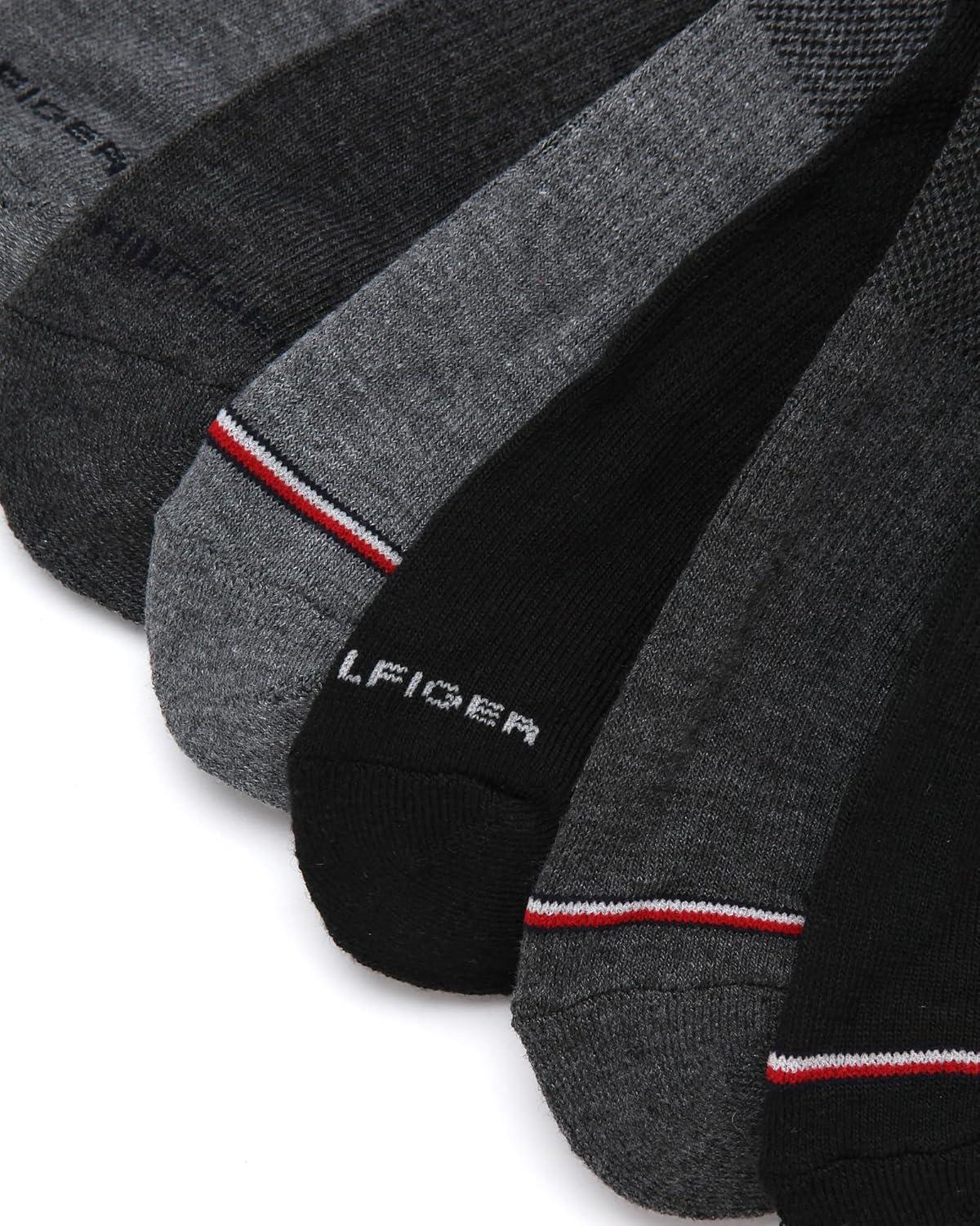 imageTommy Hilfiger Mens Quarter Socks 6 Pack Soft Cushioned Athletic Performance Ankle Socks for Men with Arch SupportBlackGrey Multi