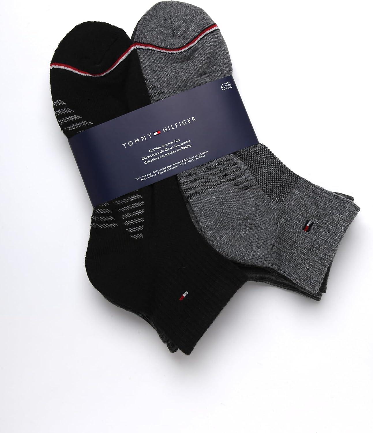 imageTommy Hilfiger Mens Quarter Socks 6 Pack Soft Cushioned Athletic Performance Ankle Socks for Men with Arch SupportBlackGrey Multi