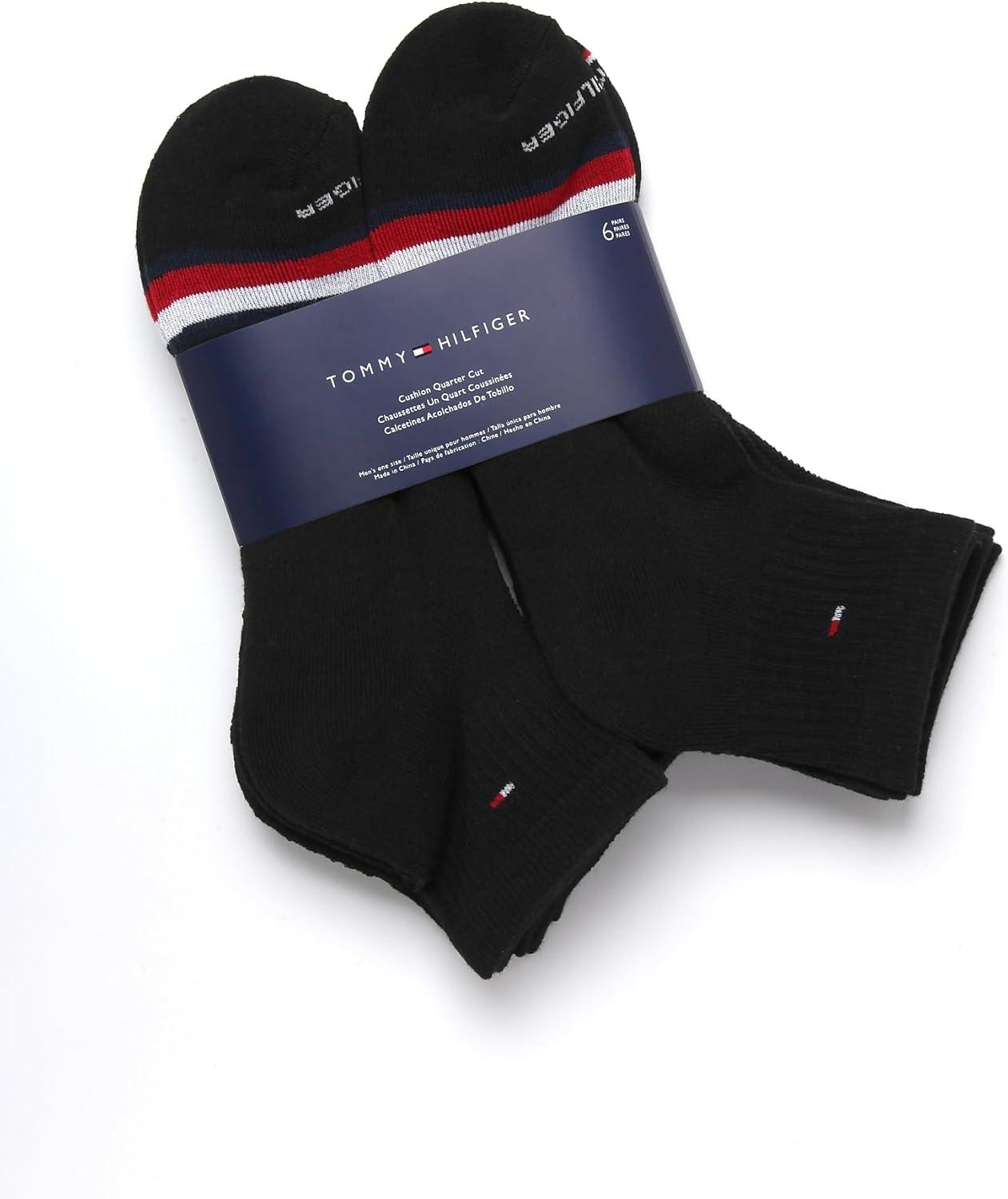 imageTommy Hilfiger Mens Quarter Socks 6 Pack Soft Cushioned Athletic Performance Ankle Socks for Men with Arch SupportCoal Black