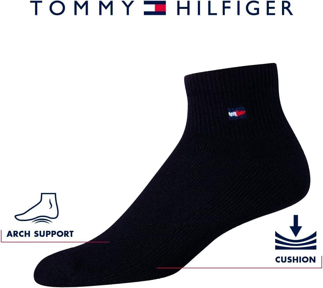 imageTommy Hilfiger Mens Quarter Socks 6 Pack Soft Cushioned Athletic Performance Ankle Socks for Men with Arch SupportGreyWhiteBlack