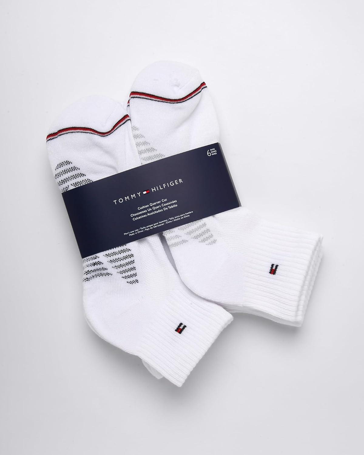 imageTommy Hilfiger Mens Quarter Socks 6 Pack Soft Cushioned Athletic Performance Ankle Socks for Men with Arch SupportPremium White