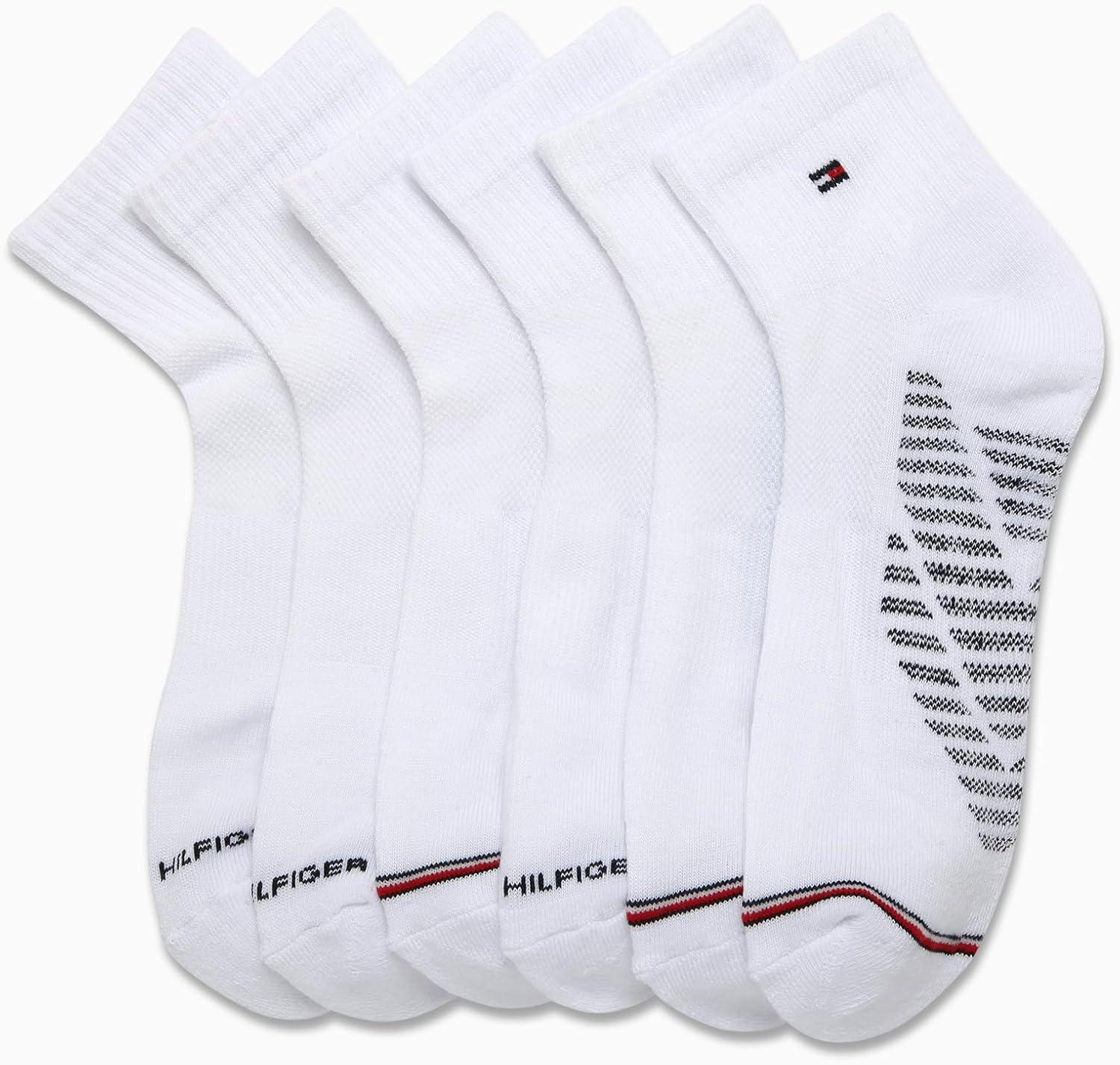imageTommy Hilfiger Mens Quarter Socks 6 Pack Soft Cushioned Athletic Performance Ankle Socks for Men with Arch SupportPremium White