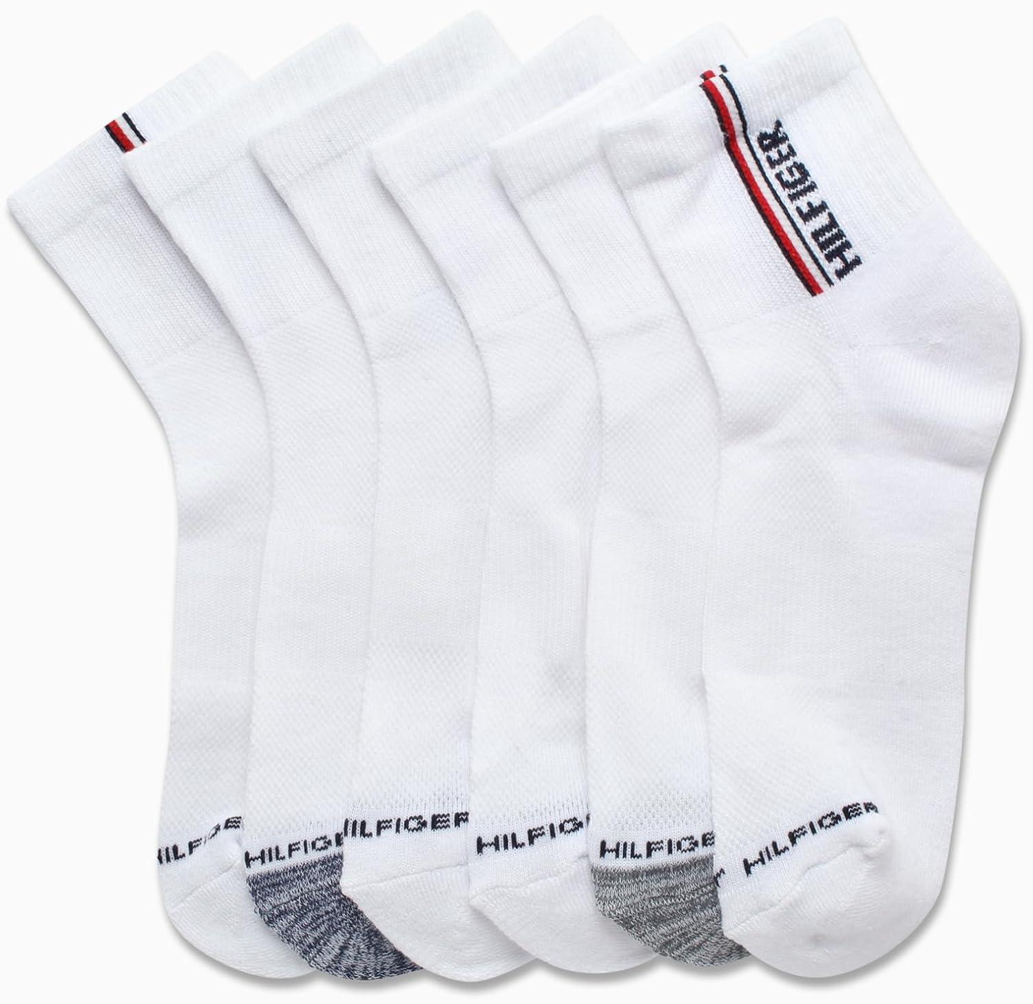 imageTommy Hilfiger Mens Quarter Socks 6 Pack Soft Cushioned Athletic Performance Ankle Socks for Men with Arch SupportWhite Assorted