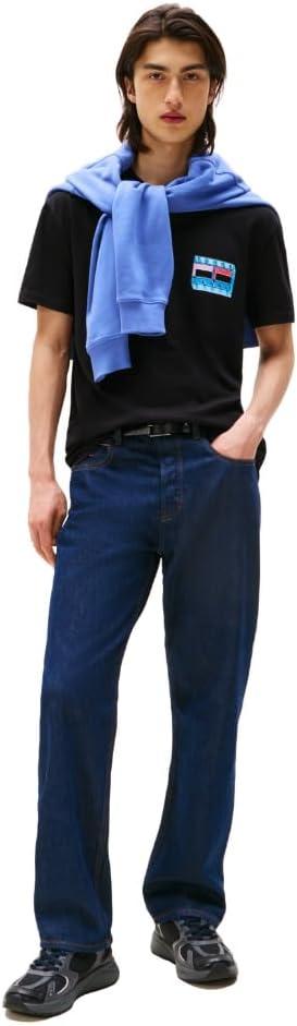 imageTommy Jeans Mens Short Sleeve Cotton TShirts with Blurred Printed Flag GraphicBlack