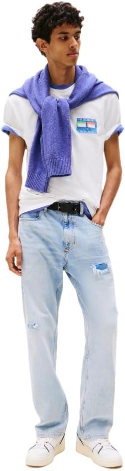 imageTommy Jeans Mens Short Sleeve Cotton TShirts with Blurred Printed Flag GraphicEcru