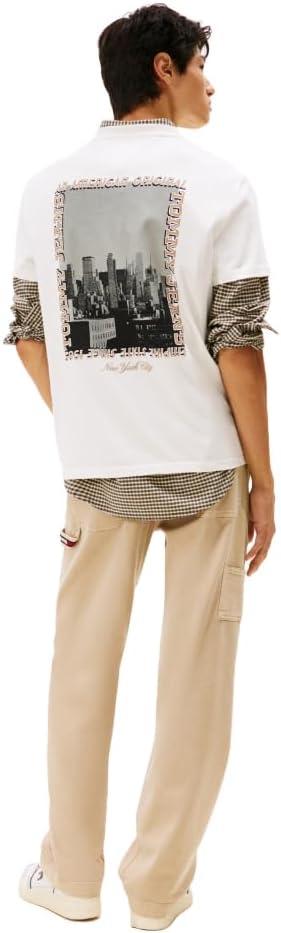 imageTommy Jeans Mens Short Sleeve Cotton TShirts with Printed Photo Back GraphicEcru