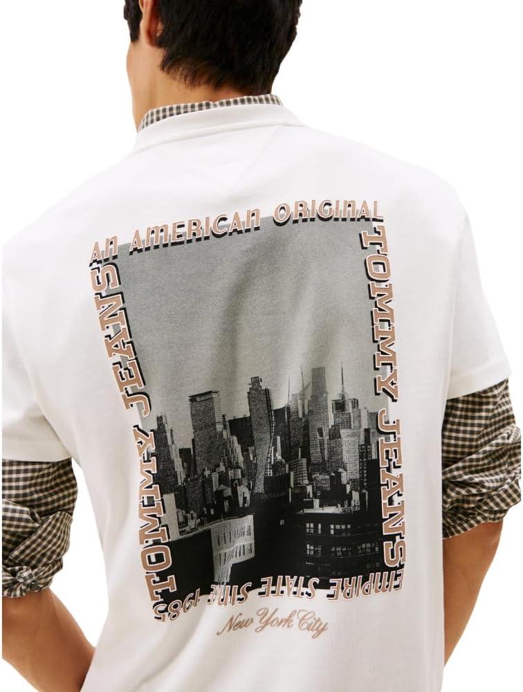 imageTommy Jeans Mens Short Sleeve Cotton TShirts with Printed Photo Back GraphicEcru