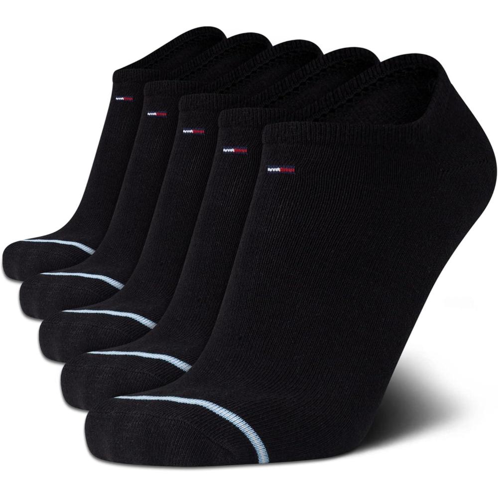imageTommy Hilfiger Mens Ankle Socks 5 Pack6 Pack Cotton Blend Moisture Wicking Low Cut Mens Athletic Socks with Arch SupportBlack 5pk
