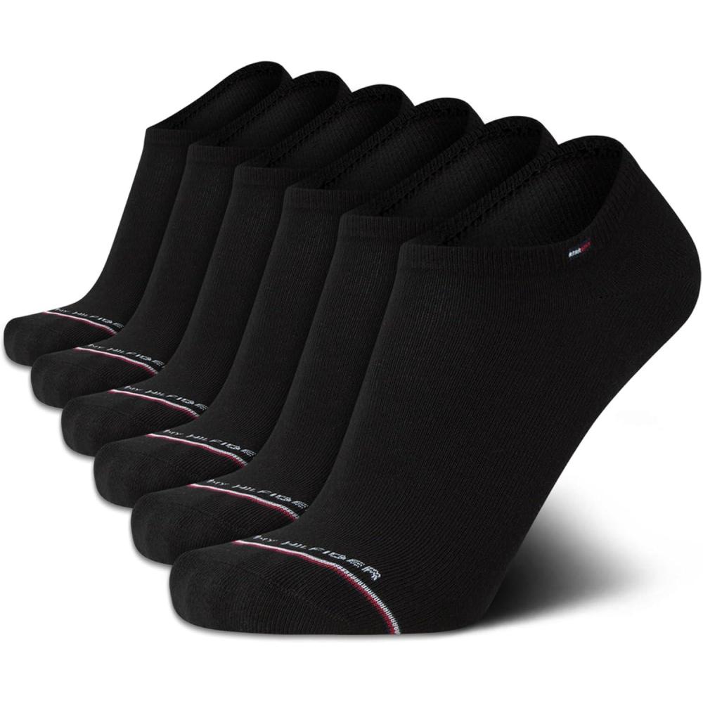 imageTommy Hilfiger Mens Ankle Socks 5 Pack6 Pack Cotton Blend Moisture Wicking Low Cut Mens Athletic Socks with Arch SupportBlack Stripe 6pk
