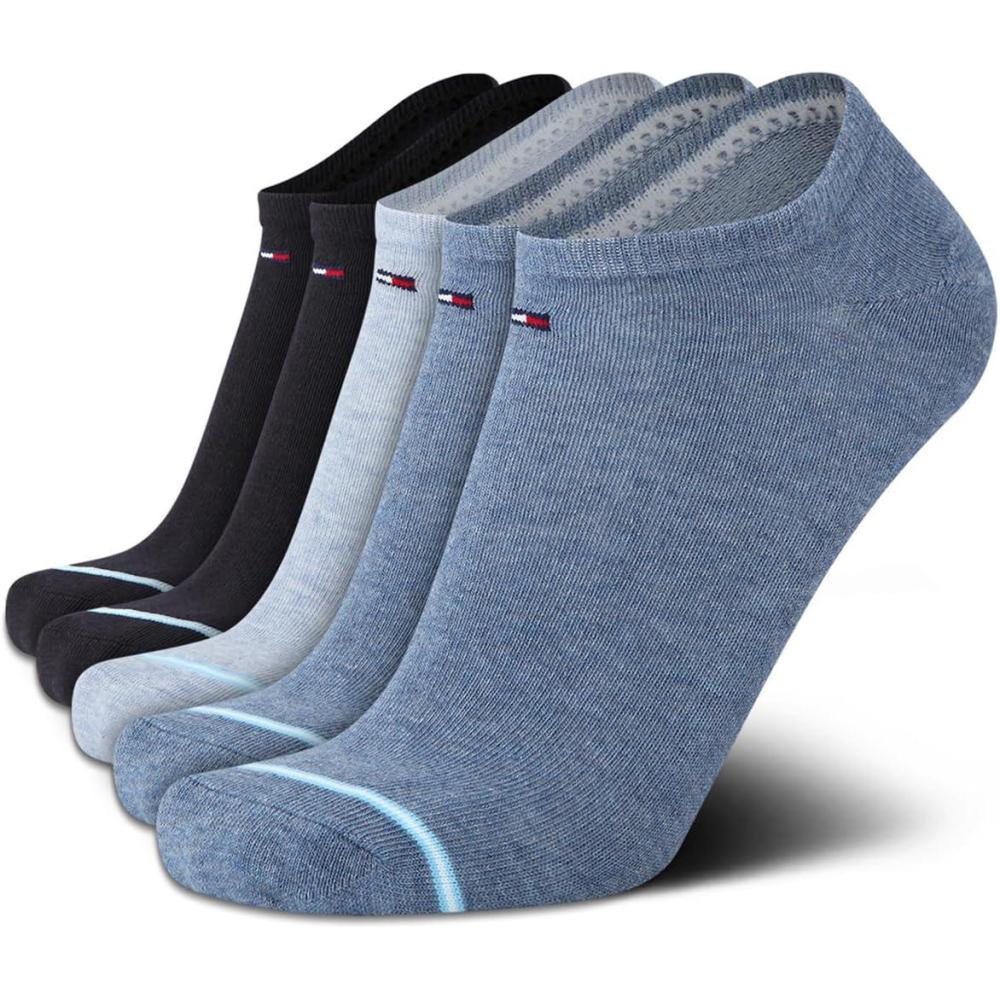 imageTommy Hilfiger Mens Ankle Socks  5 Pack6 Pack Cotton Blend Moisture Wicking Low Cut Mens Athletic Socks with Arch SupportBlue Assorted 5pk