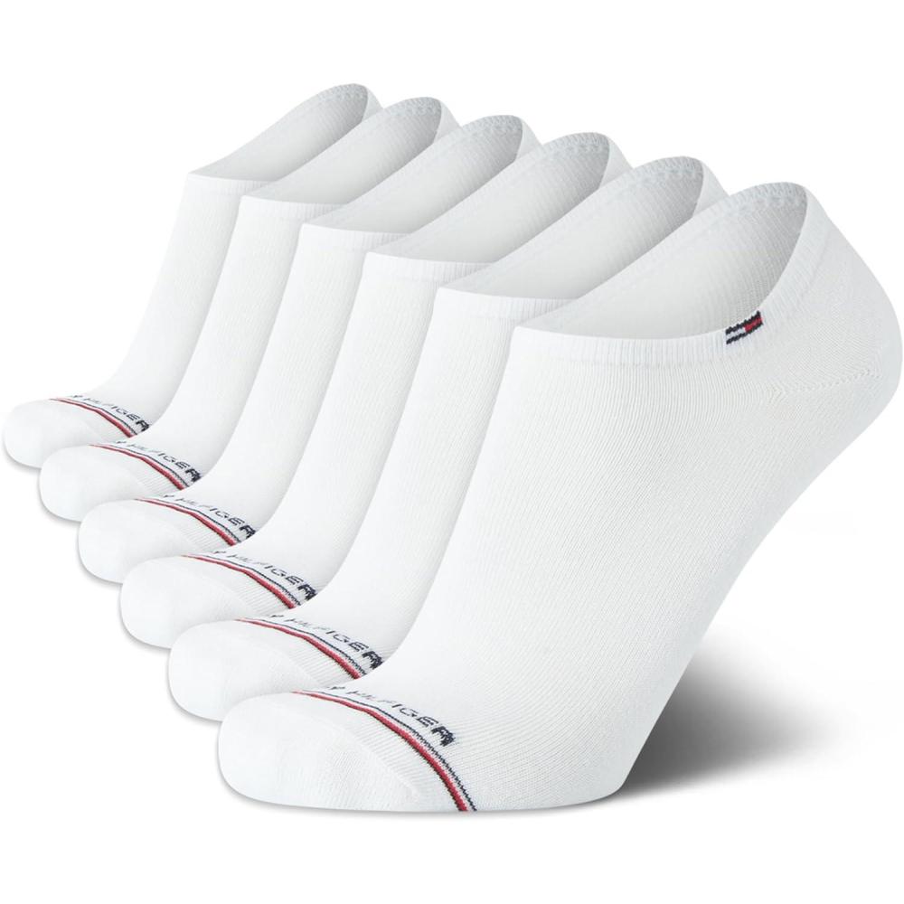 imageTommy Hilfiger Mens Ankle Socks  5 Pack6 Pack Cotton Blend Moisture Wicking Low Cut Mens Athletic Socks with Arch SupportWhite Stripe 6pk