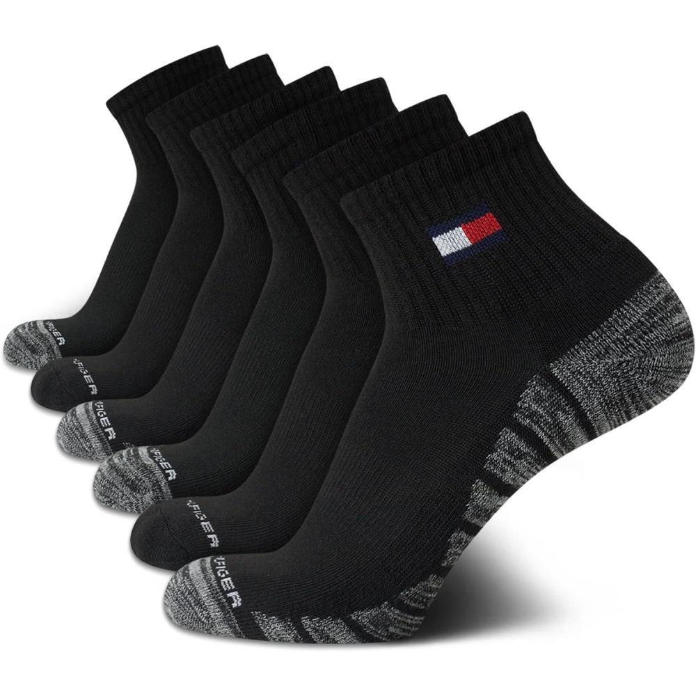 imageTommy Hilfiger Mens Breathable Cushioned Quarter Socks  6 PackAll Black