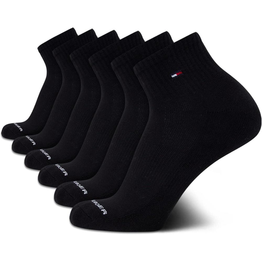 imageTommy Hilfiger Mens Breathable Cushioned Quarter Socks 6 PackBlack