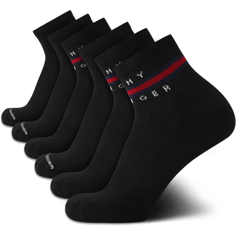imageTommy Hilfiger Mens Breathable Cushioned Quarter Socks 6 PackBlack Lines