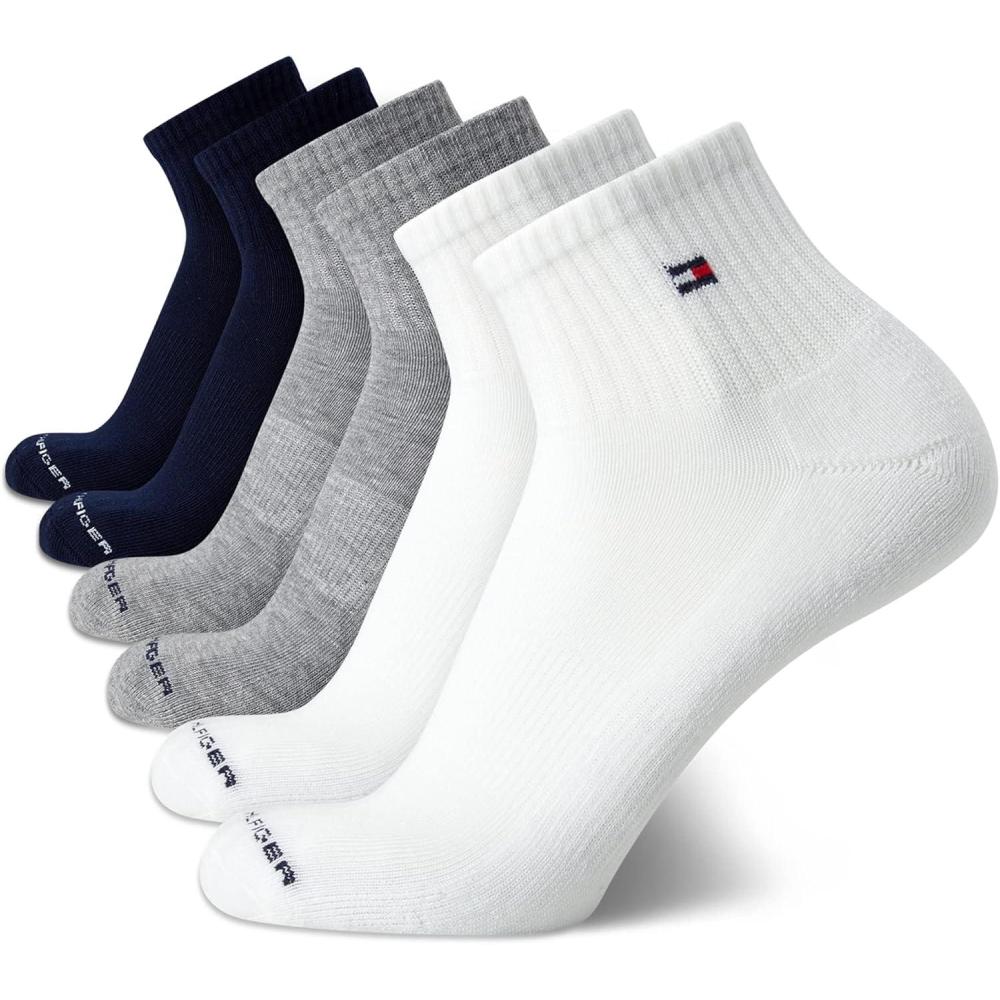 imageTommy Hilfiger Mens Breathable Cushioned Quarter Socks 6 PackNavy Multi