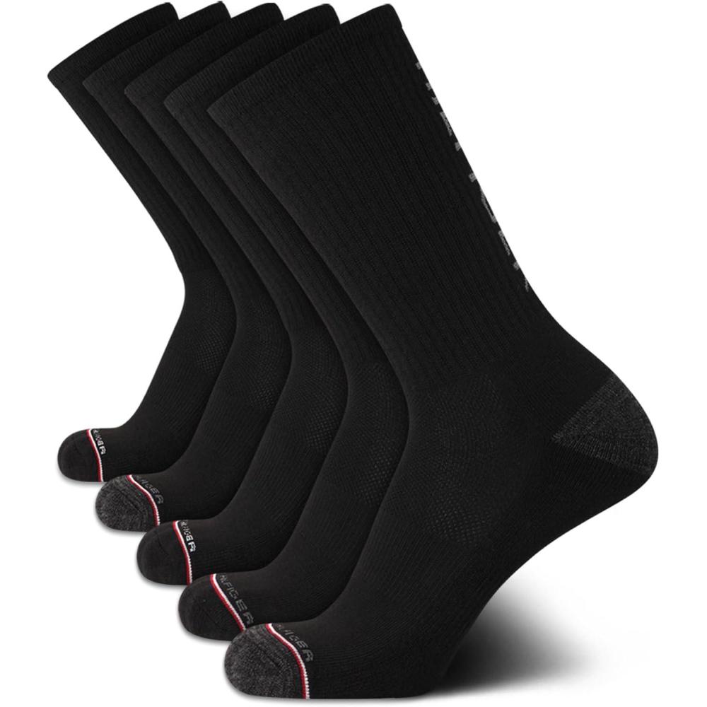 imageTommy Hilfiger Mens Crew Socks  5 Pack Cushioned Stretch Athletic Performance Crew Length Running Socks for MenBlack
