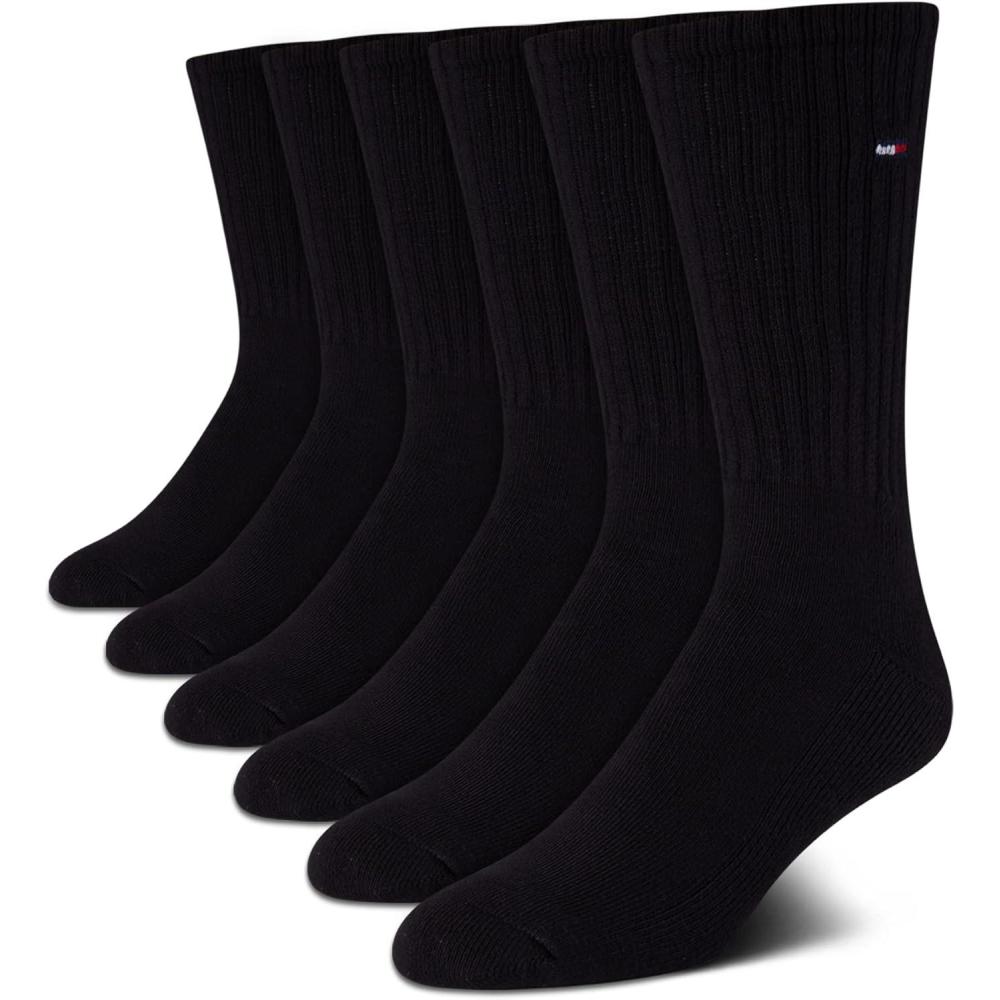imageTommy Hilfiger Mens Crew Socks  6 Pack Cotton Blend Stretch Cushioned Breathable Athletic Socks for MenBlack