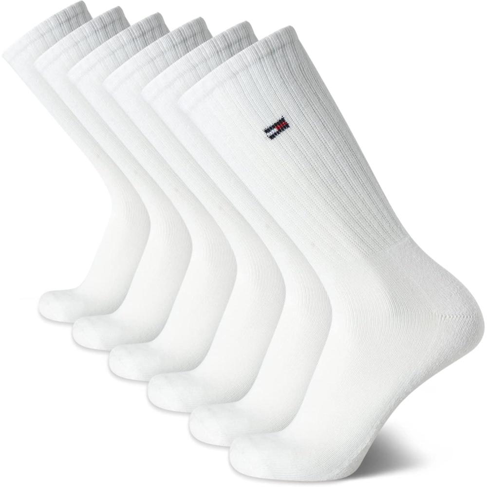 imageTommy Hilfiger Mens Crew Socks 6 Pack Cotton Blend Stretch Cushioned Breathable Athletic Socks for MenWhite