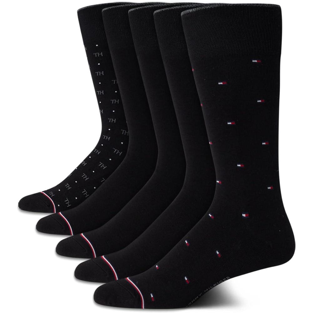 imageTommy Hilfiger Mens Dress Socks  5 Pack Lightweight Patterned Everyday Long Work Socks for Men for Casual amp Formal WearBlack