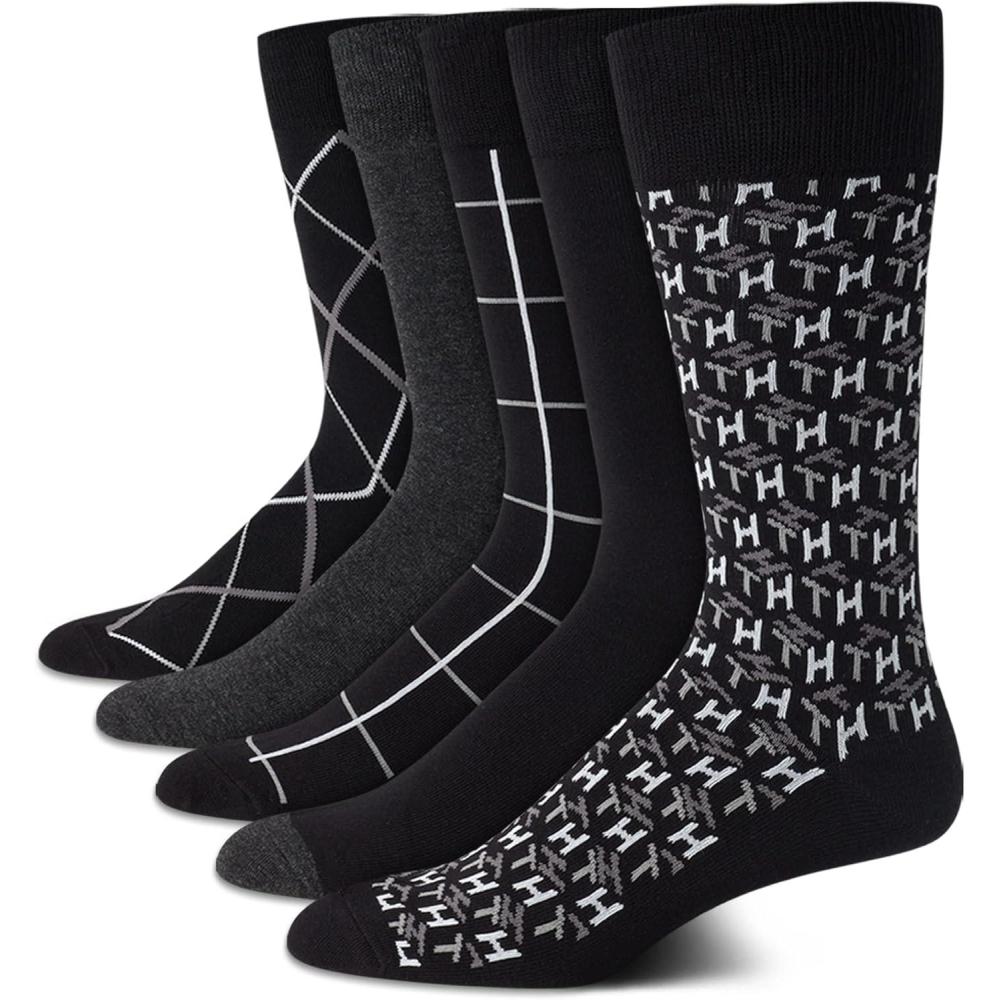 imageTommy Hilfiger Mens Dress Socks  5 Pack Lightweight Patterned Everyday Long Work Socks for Men for Casual amp Formal WearBlack Assorted