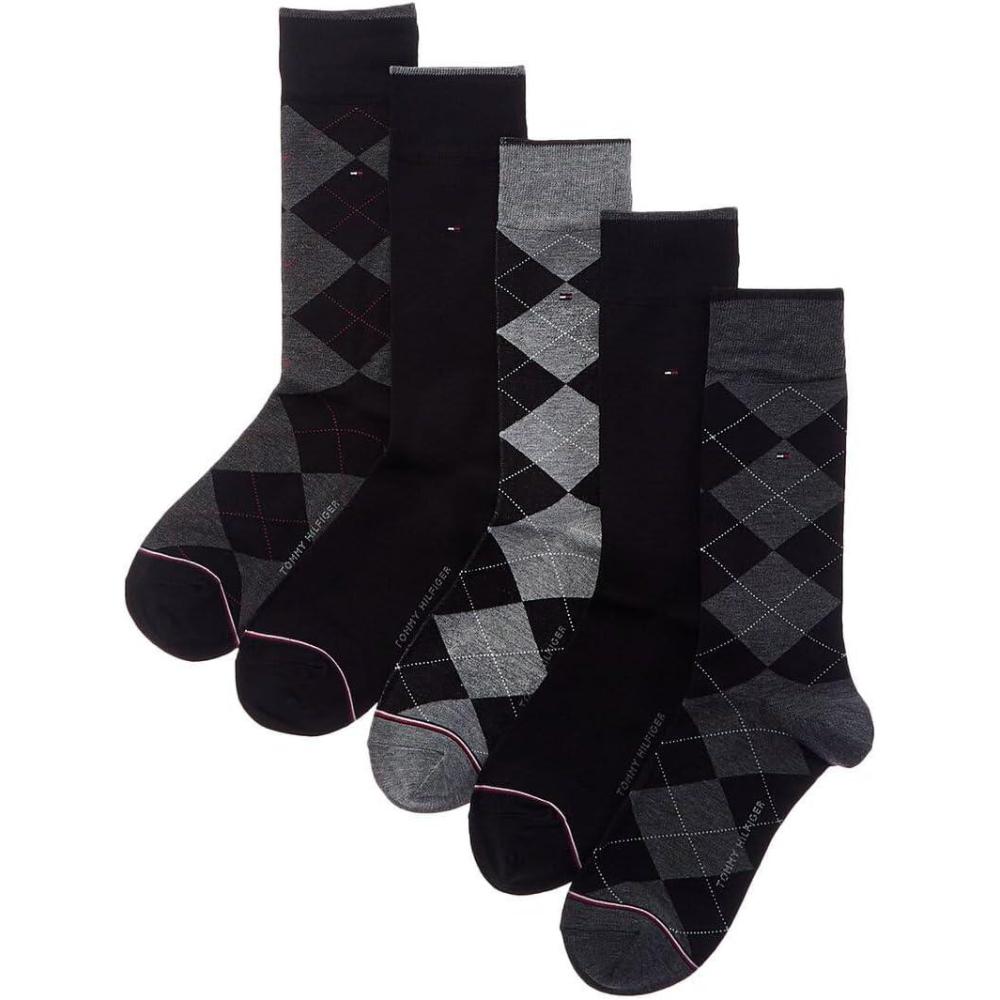 imageTommy Hilfiger Mens Dress Socks 5 Pack Lightweight Patterned Everyday Long Work Socks for Men for Casual amp Formal WearBlackGrey