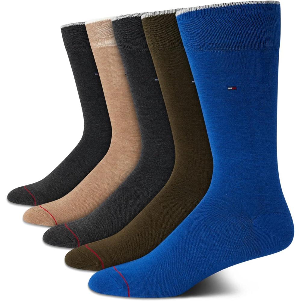 imageTommy Hilfiger Mens Dress Socks 5 Pack Lightweight Patterned Everyday Long Work Socks for Men for Casual amp Formal WearBlue Assorted