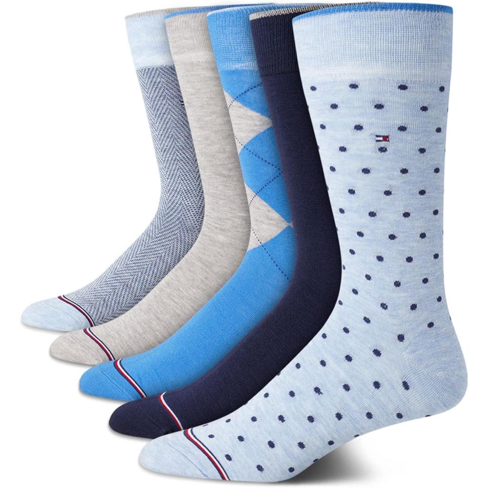 imageTommy Hilfiger Mens Dress Socks 5 Pack Lightweight Patterned Everyday Long Work Socks for Men for Casual amp Formal WearBlue Dot