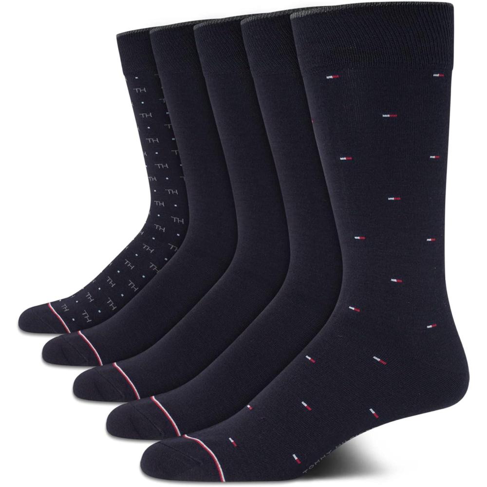 imageTommy Hilfiger Mens Dress Socks 5 Pack Lightweight Patterned Everyday Long Work Socks for Men for Casual amp Formal WearClassic Navy