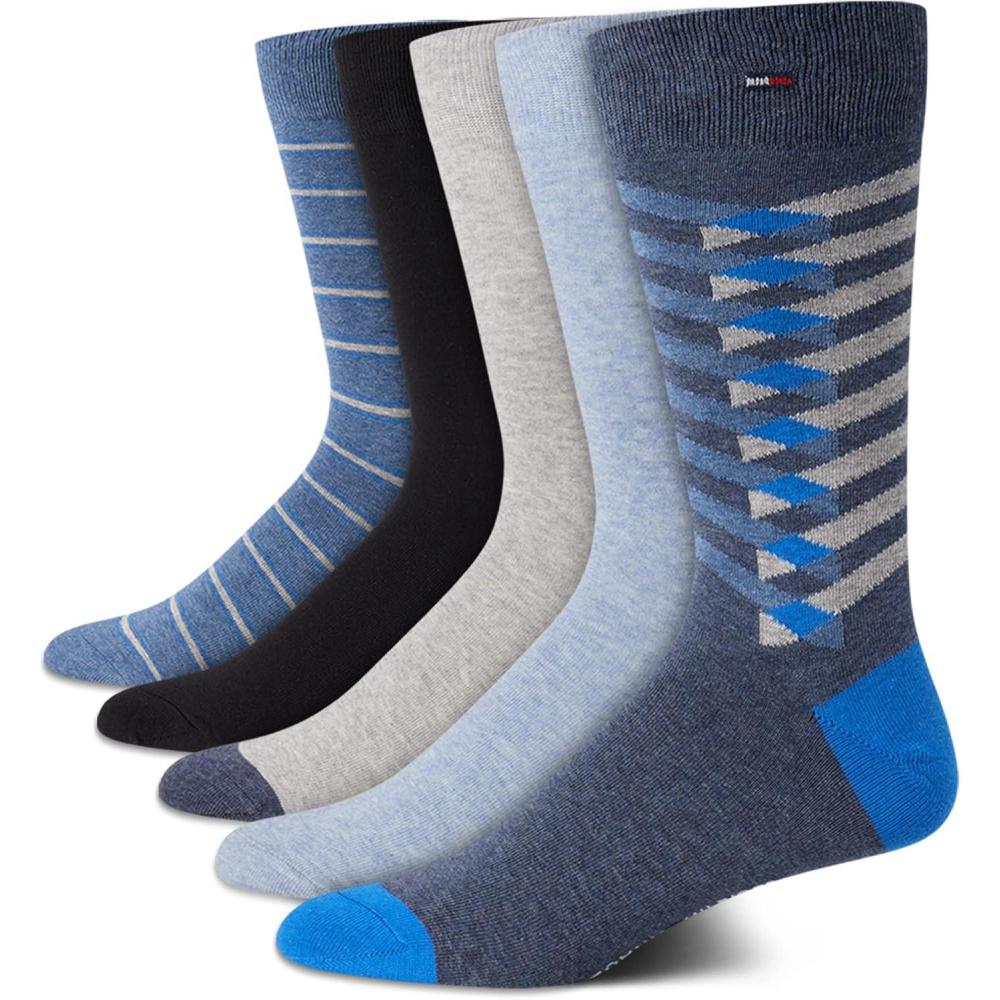 imageTommy Hilfiger Mens Dress Socks 5 Pack Lightweight Patterned Everyday Long Work Socks for Men for Casual amp Formal WearDark Denim