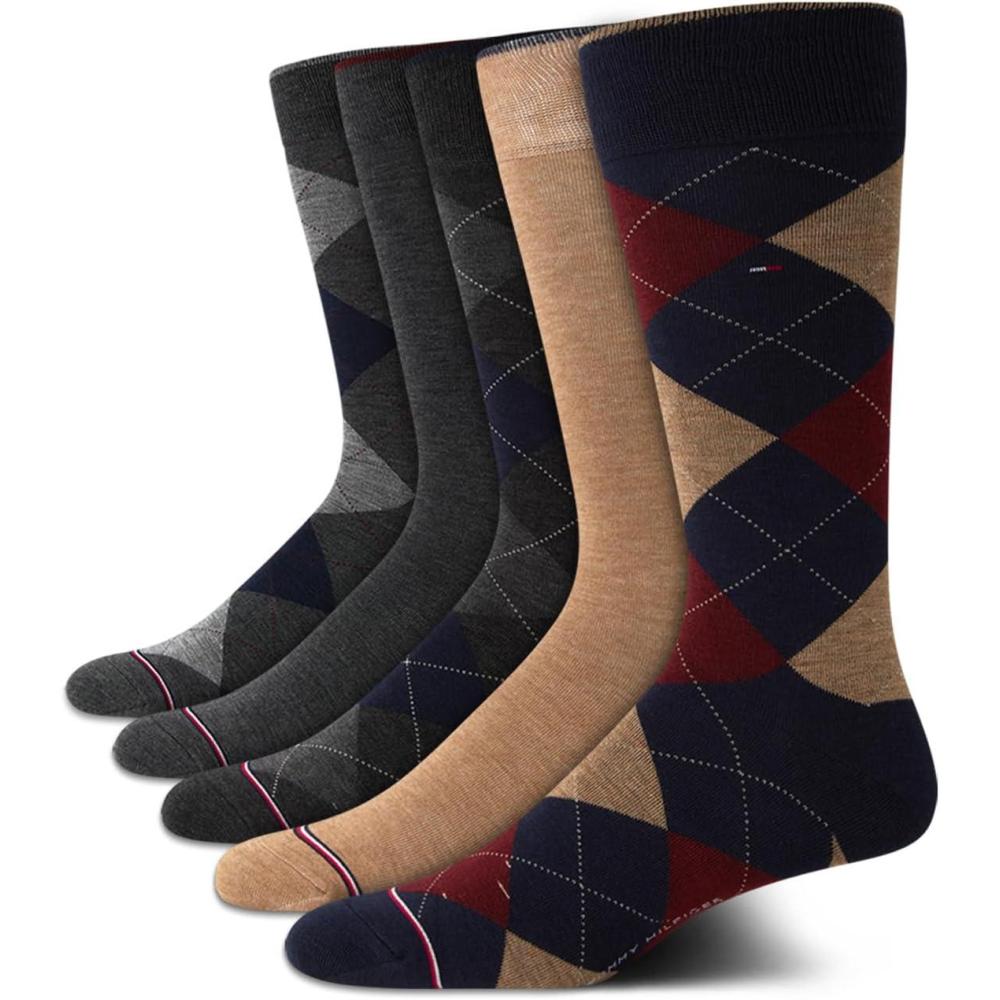 imageTommy Hilfiger Mens Dress Socks 5 Pack Lightweight Patterned Everyday Long Work Socks for Men for Casual amp Formal WearGrey Navy Assorted