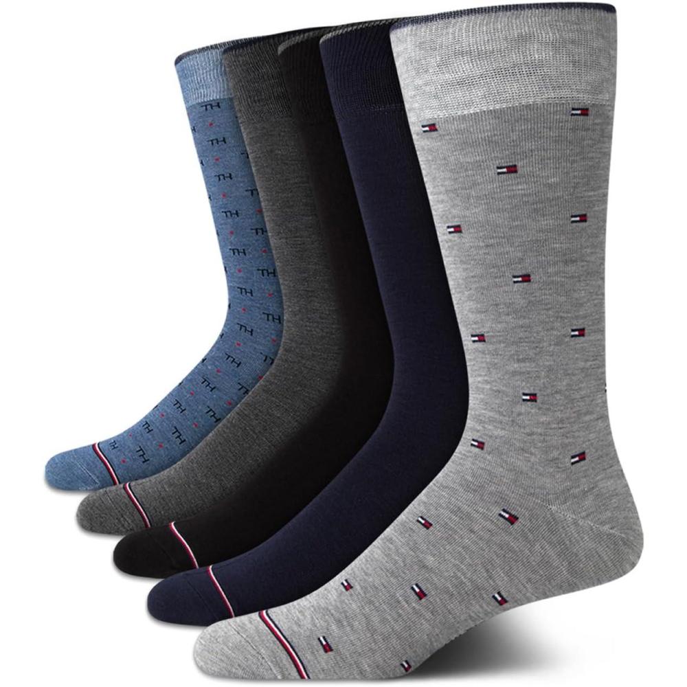 imageTommy Hilfiger Mens Dress Socks 5 Pack Lightweight Patterned Everyday Long Work Socks for Men for Casual amp Formal WearHeather Grey