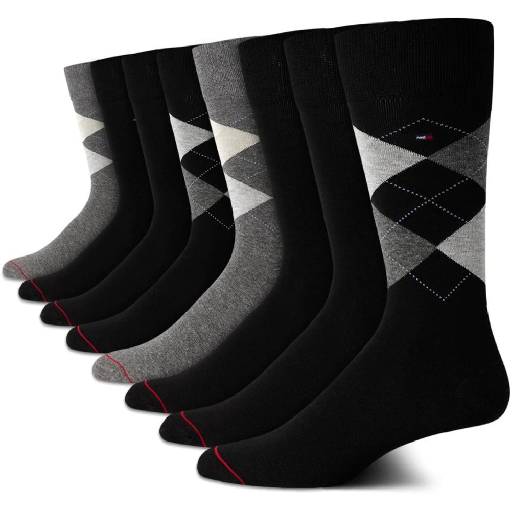 imageTommy Hilfiger Mens Dress Socks 8 Pack Lightweight Everyday Crew Work Socks for Men for Casual and Formal WearBlack