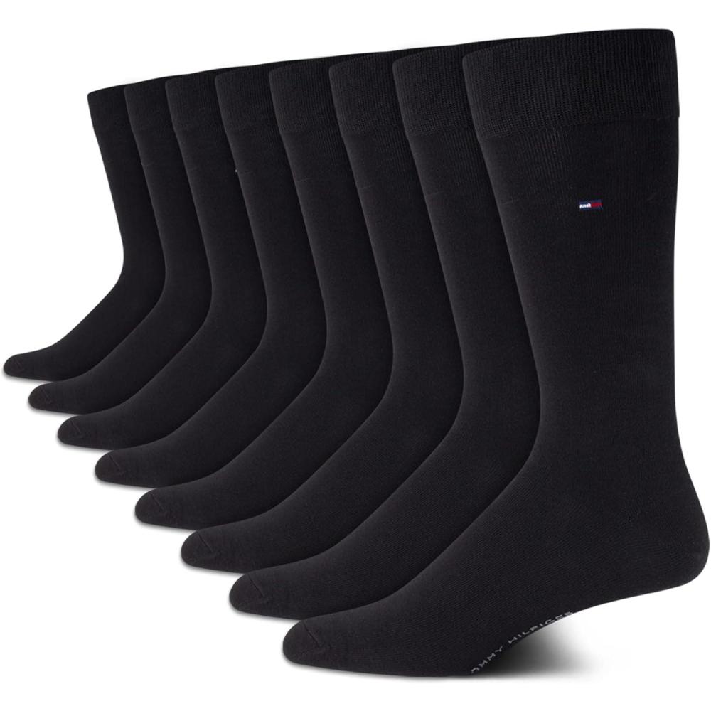 imageTommy Hilfiger Mens Dress Socks 8 Pack Lightweight Everyday Crew Work Socks for Men for Casual and Formal WearBlack Solid