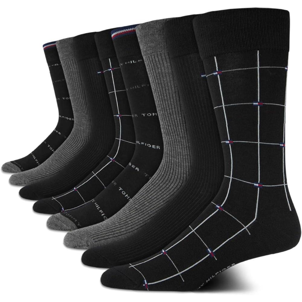 imageTommy Hilfiger Mens Dress Socks 8 Pack Lightweight Everyday Crew Work Socks for Men for Casual and Formal WearBlackGrey
