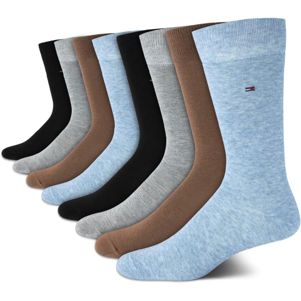 imageTommy Hilfiger Mens Dress Socks 8 Pack Lightweight Everyday Crew Work Socks for Men for Casual and Formal WearBlueBrownBlack