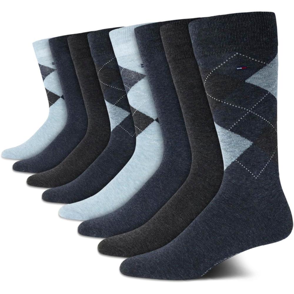 imageTommy Hilfiger Mens Dress Socks 8 Pack Lightweight Everyday Crew Work Socks for Men for Casual and Formal WearDark Denim Heather