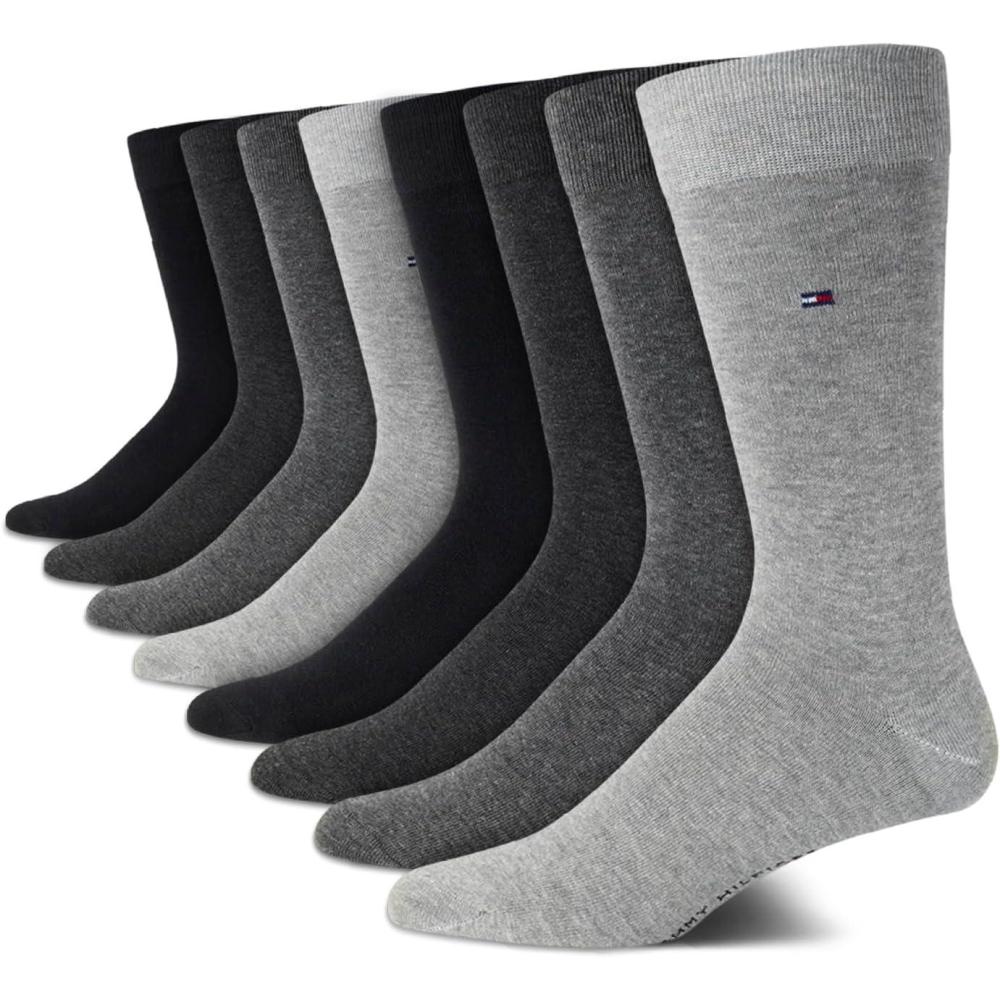 imageTommy Hilfiger Mens Dress Socks 8 Pack Lightweight Everyday Crew Work Socks for Men for Casual and Formal WearGrey Assorted
