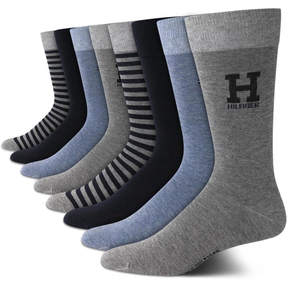 imageTommy Hilfiger Mens Dress Socks 8 Pack Lightweight Everyday Crew Work Socks for Men for Casual and Formal WearHeather Grey Assorted