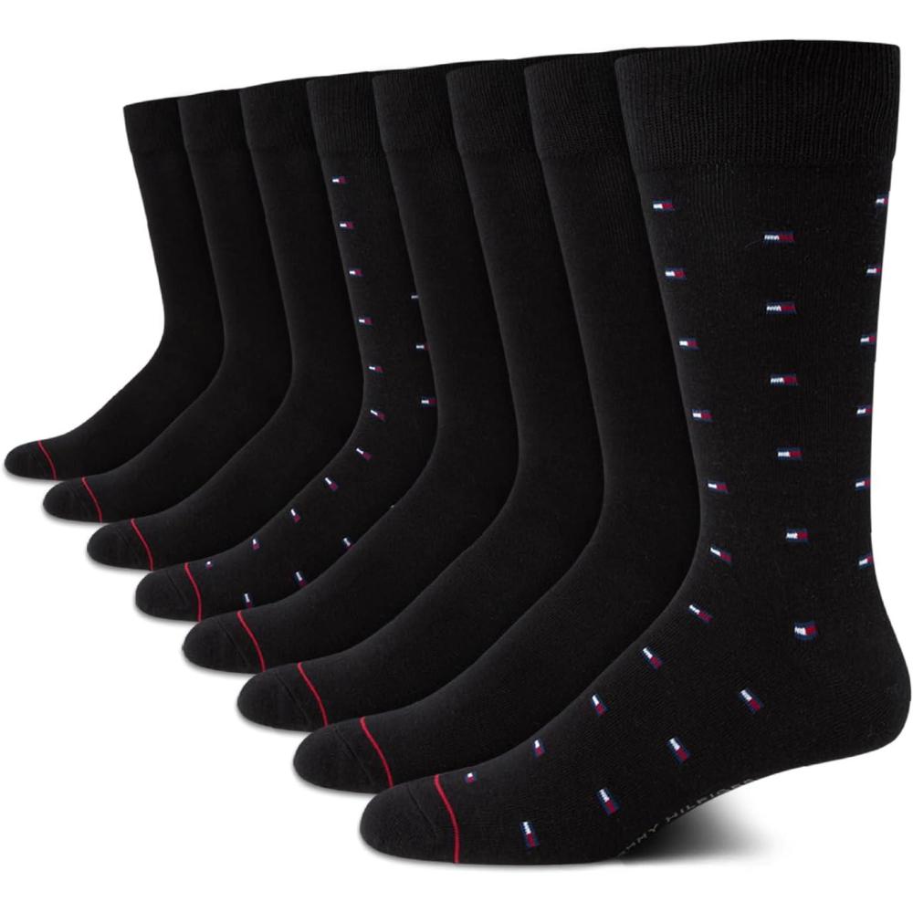 imageTommy Hilfiger Mens Dress Socks 8 Pack Lightweight Everyday Crew Work Socks for Men for Casual and Formal WearPremium Black