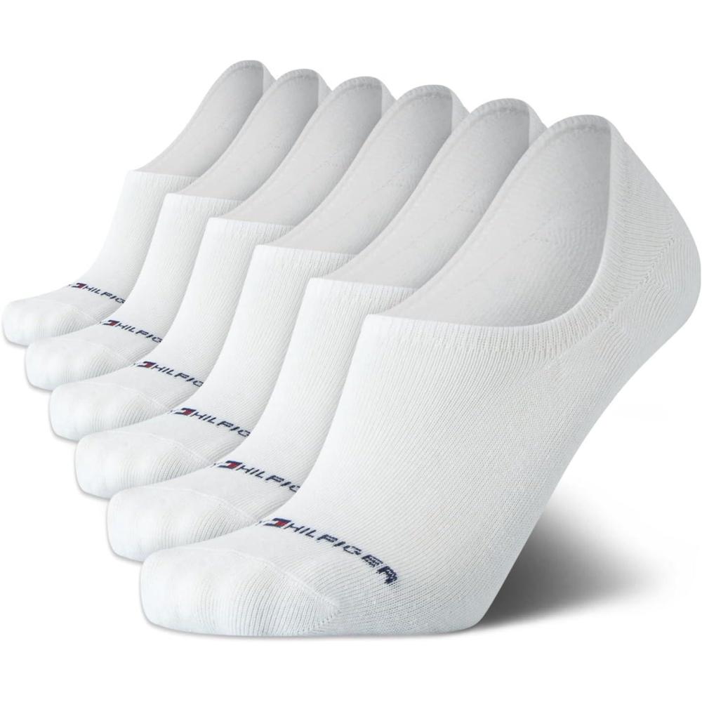 imageTommy Hilfiger Mens No Show Socks 6 Pack Cotton Blend Stretch Soft Cushioned Casual Athletic Sports Liners Low Cut SocksAll White