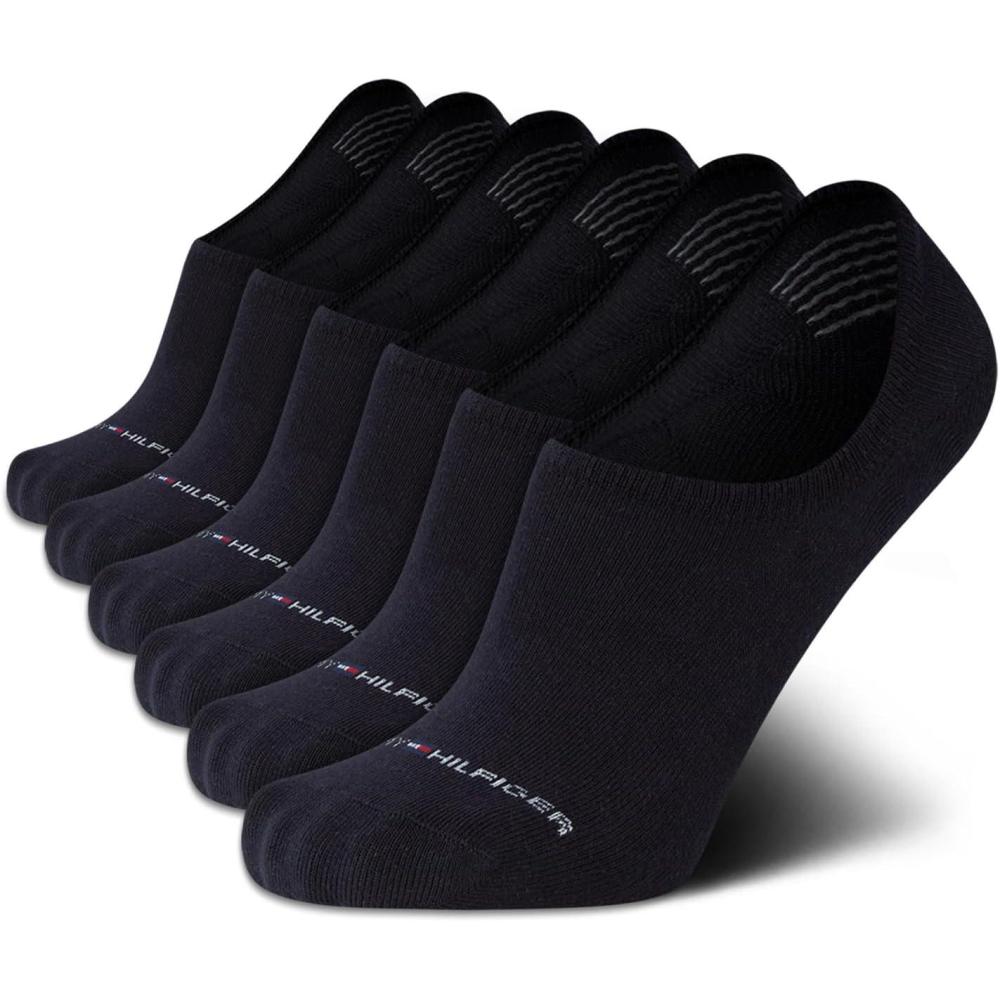 imageTommy Hilfiger Mens No Show Socks  6 Pack Cotton Blend Stretch Soft Cushioned Casual Athletic Sports Liners Low Cut SocksNavy