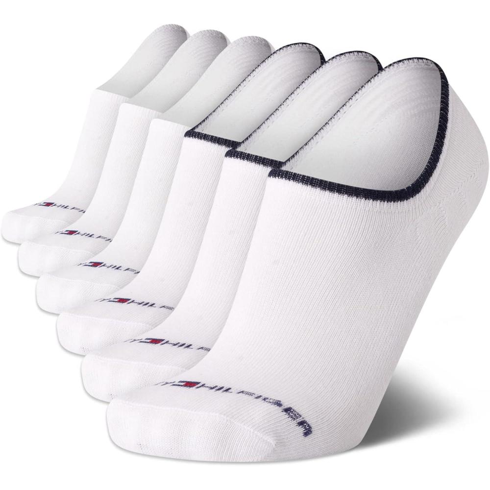 imageTommy Hilfiger Mens No Show Socks 6 Pack Cotton Blend Stretch Soft Cushioned Casual Athletic Sports Liners Low Cut SocksWhite