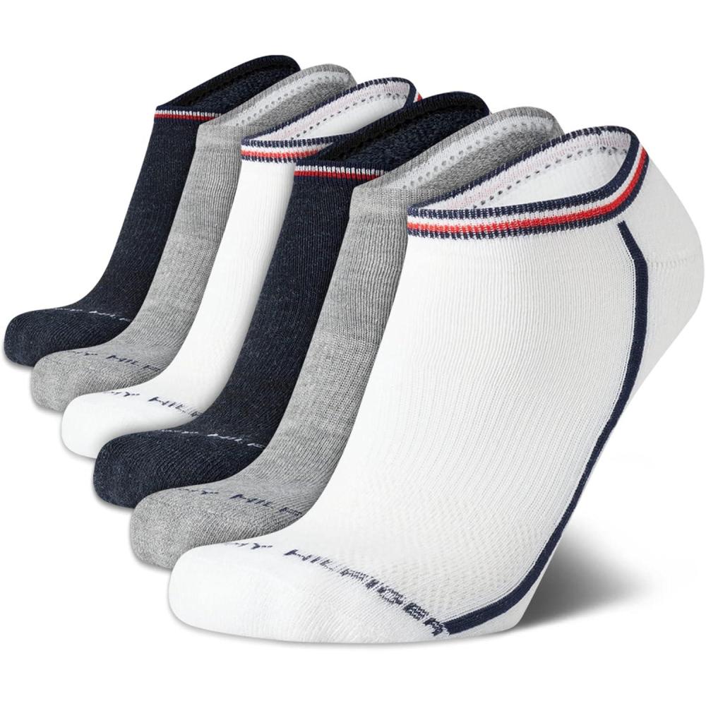 imageTommy Hilfiger Mens No Show Socks 6 Pack Lightweight Performance Stretch Athletic Invisible Shoe Socks Liners for MenAssorted White