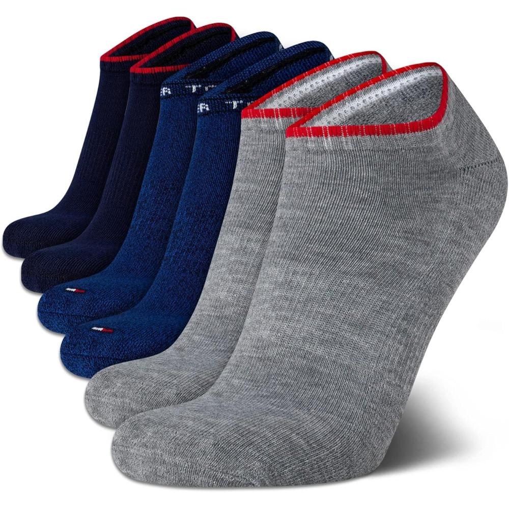 imageTommy Hilfiger Mens No Show Socks 6 Pack Lightweight Performance Stretch Athletic Invisible Shoe Socks Liners for MenBlue Assorted
