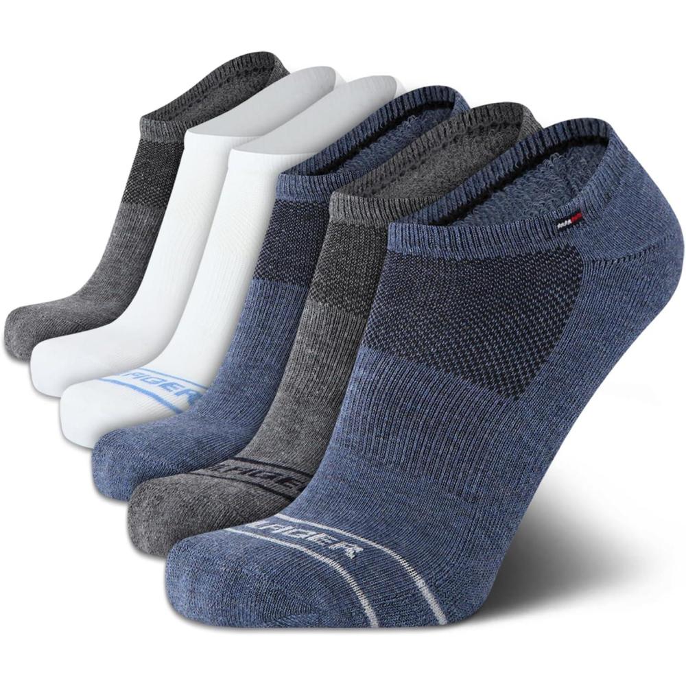 imageTommy Hilfiger Mens No Show Socks 6 Pack Lightweight Performance Stretch Athletic Invisible Shoe Socks Liners for MenDenim Heather Assorted