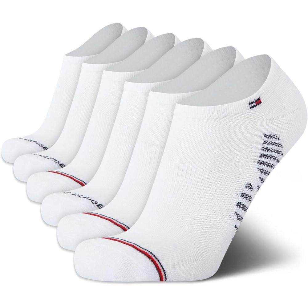 imageTommy Hilfiger Mens No Show Socks 6 Pack Lightweight Performance Stretch Athletic Invisible Shoe Socks Liners for MenPremium White