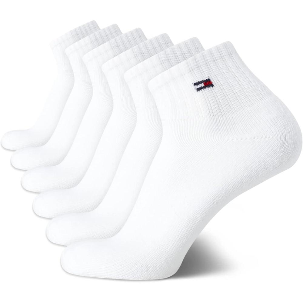 imageTommy Hilfiger Mens Quarter Socks  6 Pack Athletic Performance Stretch Moisture Wicking Cushioned Ankle Socks for MenWhite