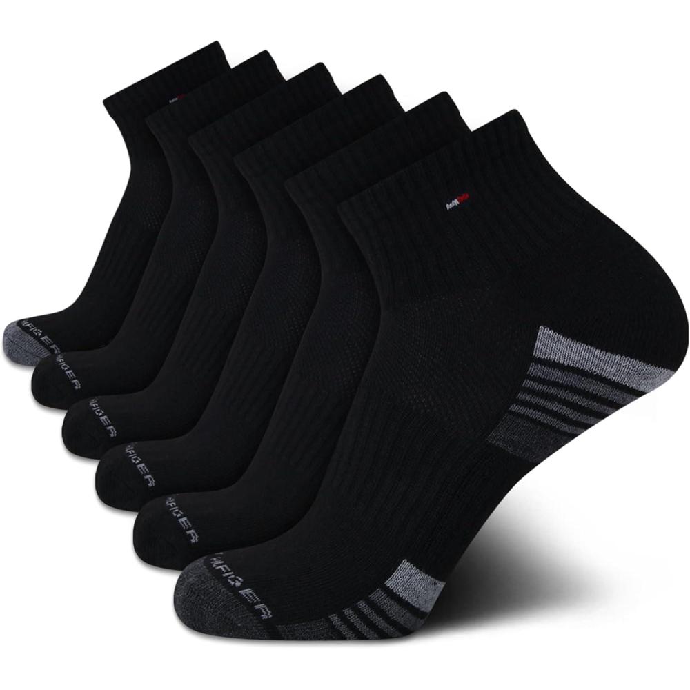 imageTommy Hilfiger Mens Quarter Socks 6 Pack Soft Cushioned Athletic Performance Ankle Socks for Men with Arch SupportBlack Grey Stripe