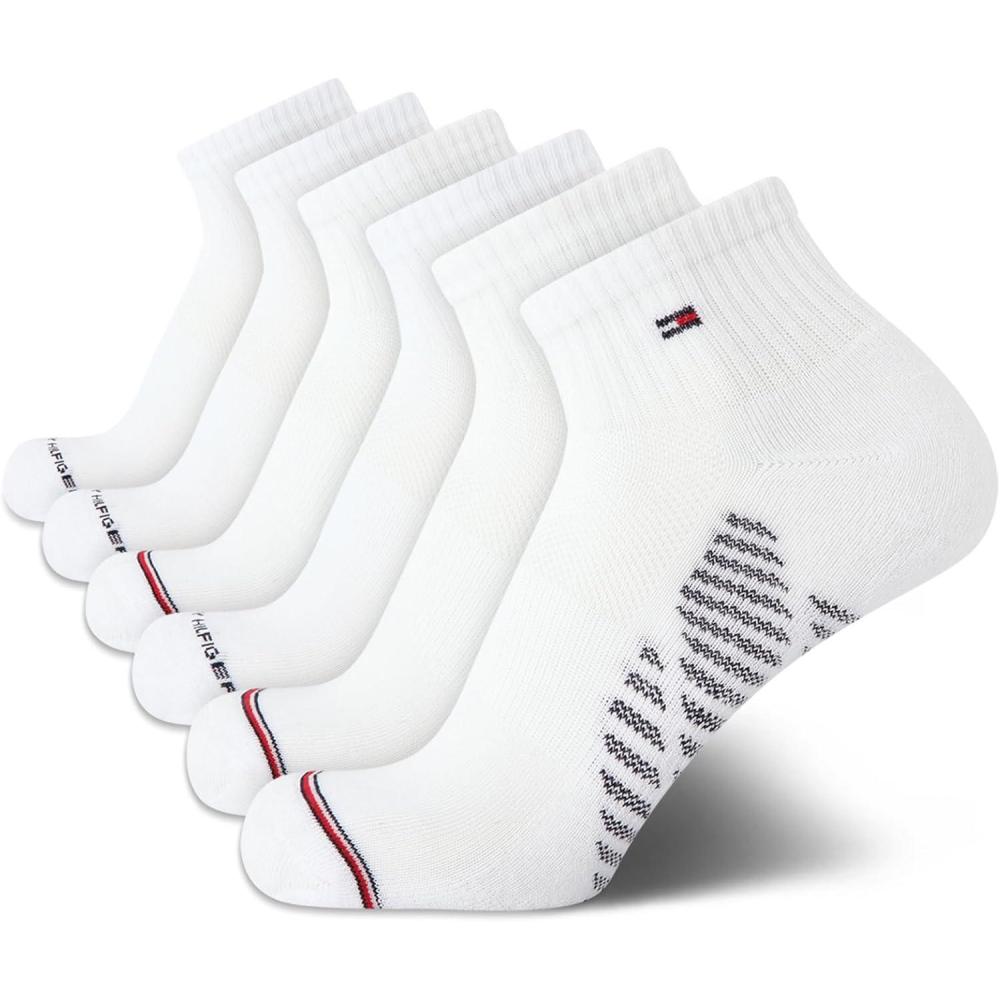 imageTommy Hilfiger Mens Quarter Socks 6 Pack Soft Cushioned Athletic Performance Ankle Socks for Men with Arch SupportPremium White